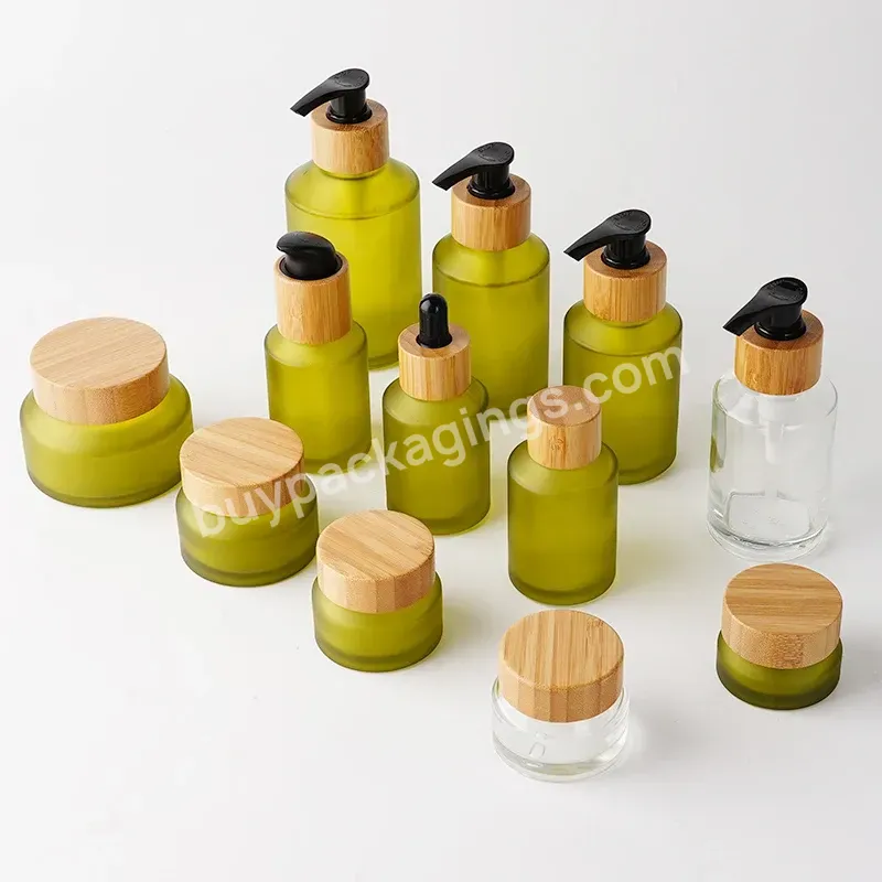 Empty Bamboo Cosmetic Container Set Bottles And Jars Skincare Bamboo Cosmetic Containers Glass Dropper Bottle Pump Bottle