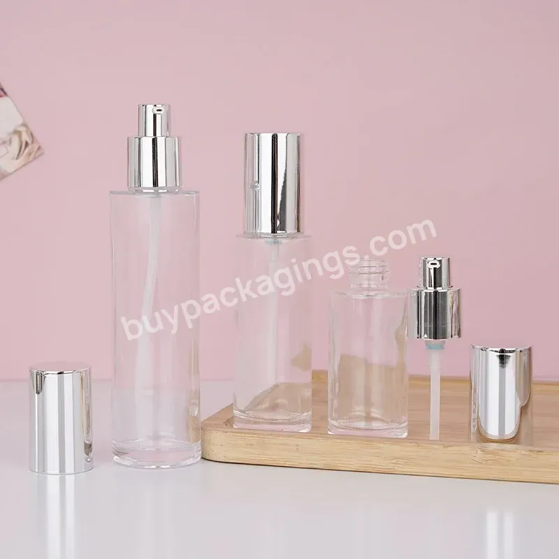 Empty Luxury Glass Cosmetic Packaging Container Flat Shoulder Cylinder Clear Cosmetic Foundation Toner Lotion Serum Pump Bottle - Buy Luxury Cosmetic Containers,Cosmetic Empty Containers,Luxury Cosmetic Packaging Container.