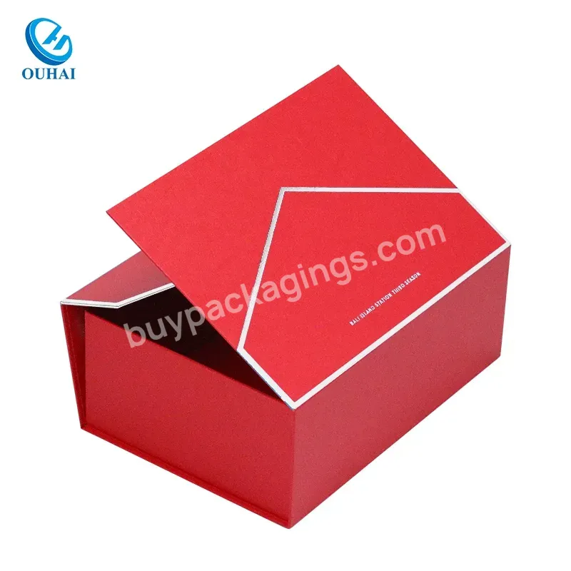 Exquisite Design Of High-end Red Magnetic Seal Folding Packaging Gift Box Custom Logo With Hand Gift Packaging Box