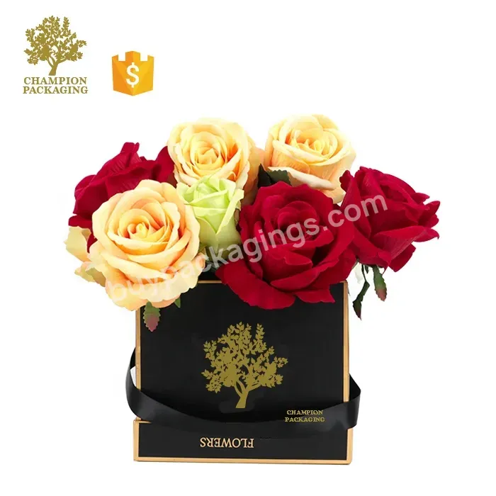Factory Cardboard Square Rose Flower Bouquet Box Preserved Flower Gift Box For Valentine Day Flower Box Packaging