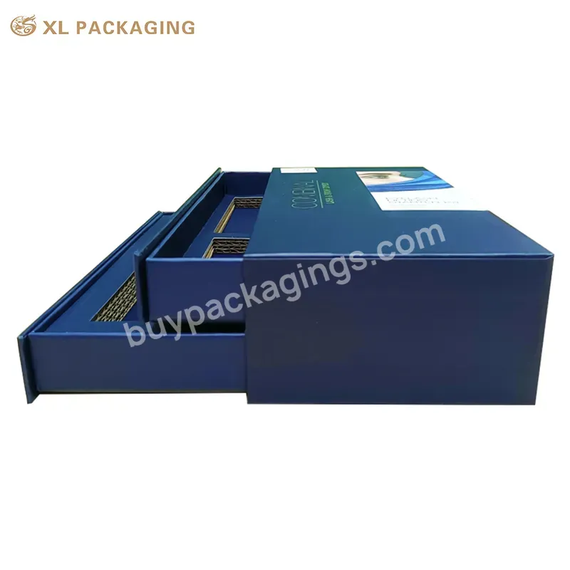 Factory Custom Boxes Printing Rigid Skin Care Box Packaging 2 Layers Cosmetic Paper Boxes Blue Packaging For Skin Care Cosmetics