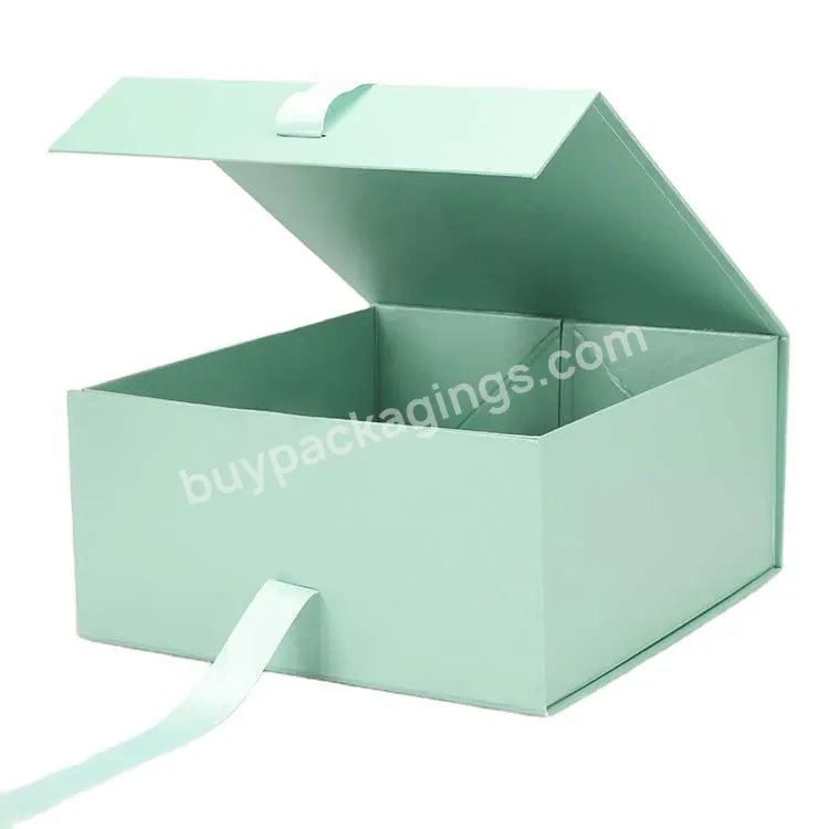 Factory Custom Logo Magnetic Paper Packaging Box Folding Mint Green Gift Boxes With Ribbon