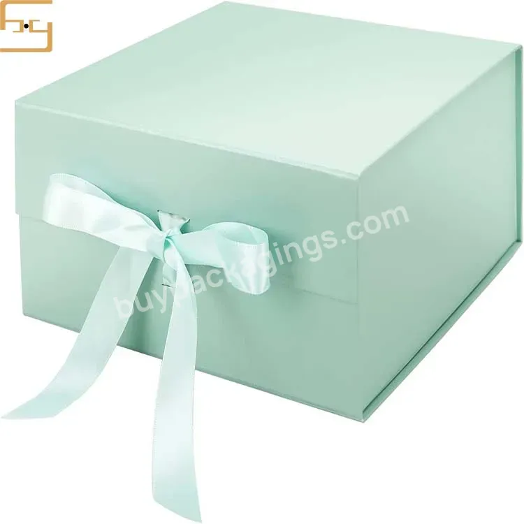 Factory Custom Logo Magnetic Paper Packaging Box Folding Mint Green Gift Boxes With Ribbon