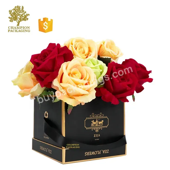 Factory Custom Paper Flower Box Round Cardboard Flower Gift Box For Rose Flower Packaging With Ribbon Handle