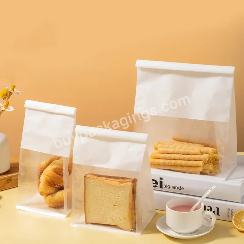 Factory Custom Printed Bread Paper Bag Take-out Paper Bag Transparent Window Toast Bread Bakery Paper Bag