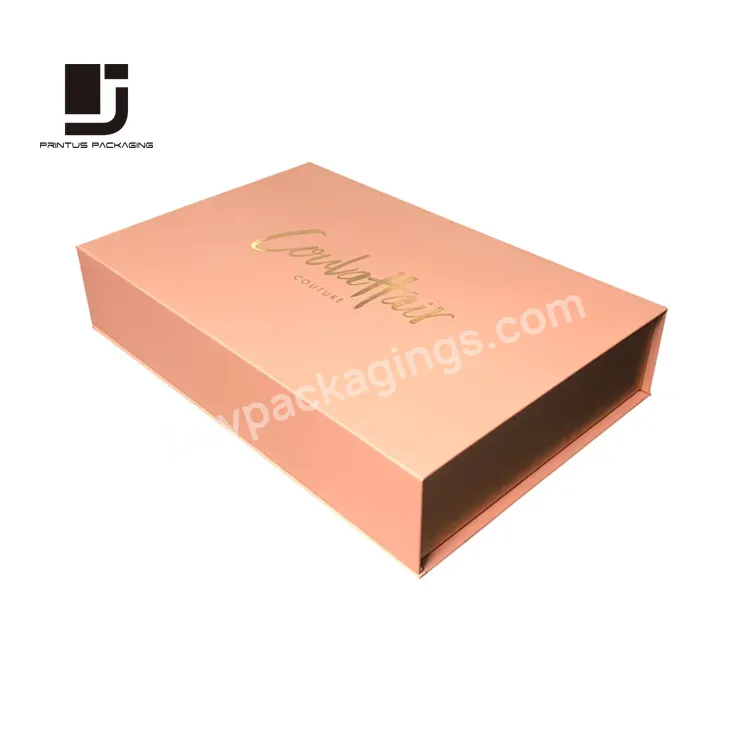 Factory Custom Rigid Paper Pink Hair Extensions Gift Box Packaging