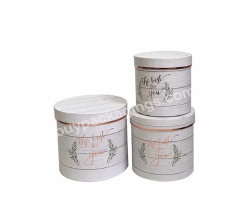 Factory Supply Stocked Wooden Patterns Round Barrel Shape Paperboard Flower Gift Box Sets For Mothers' Day