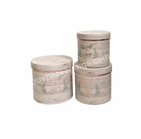 Factory Supply Stocked Wooden Patterns Round Barrel Shape Paperboard Flower Gift Box Sets For Mothers' Day