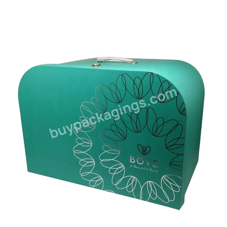 Factory Wholesale Handmade Hinged Lid Large Plain Cardboard Foil Stamped Logo Suitcase Shaped Storage Gift Box With Metal Handle