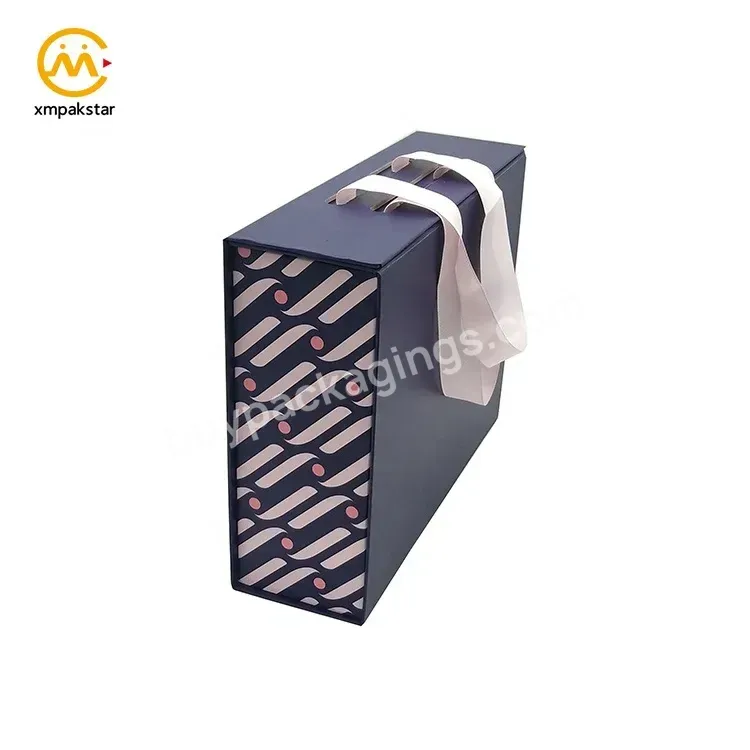 Fancy Custom Printed Paper Collapsible Magnetic Close Flap Clothes Gift Box With Ribbon Handle