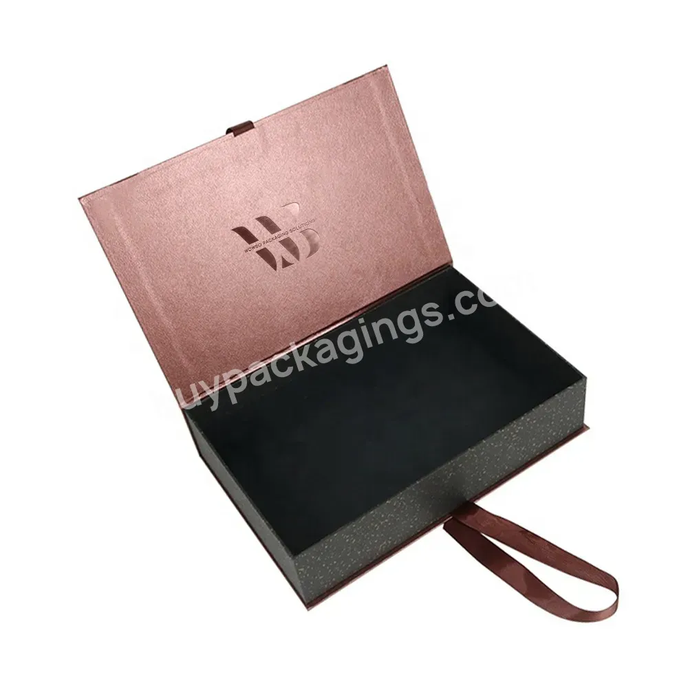 Fancy Design Brown Customized Size Magnetic Book Shaped Box For Perfume Packaging With Your Logo Printed With Ribbon