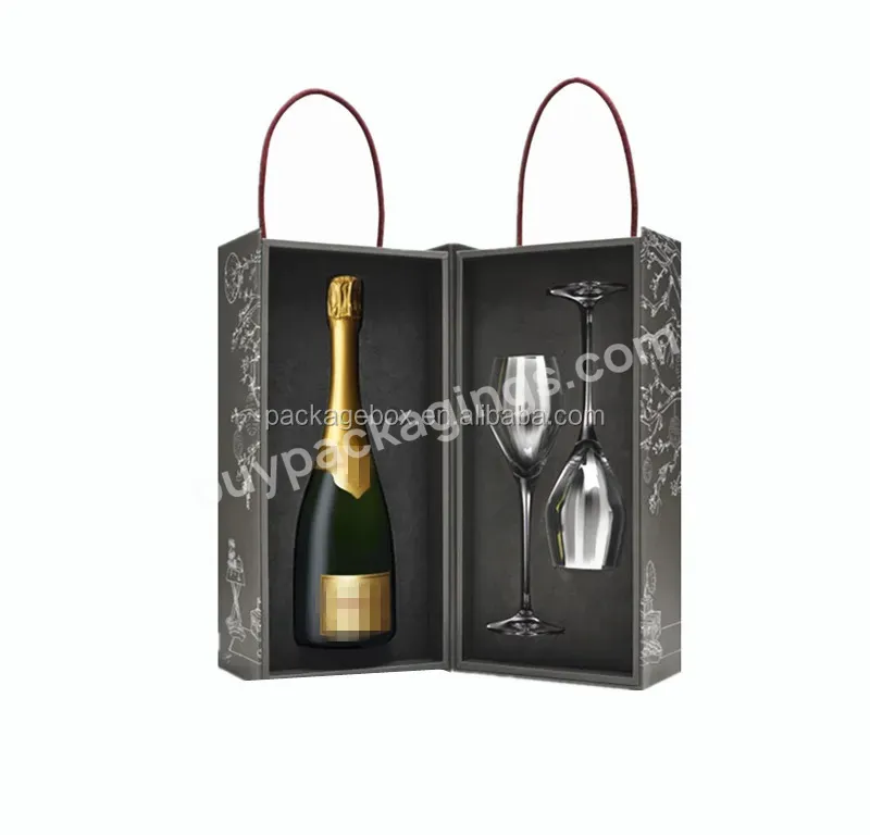 Fancy Plastic Bottle Wine Packaging Box Wedding Wine Glass Set Paper Gift Box Packaging With Foam