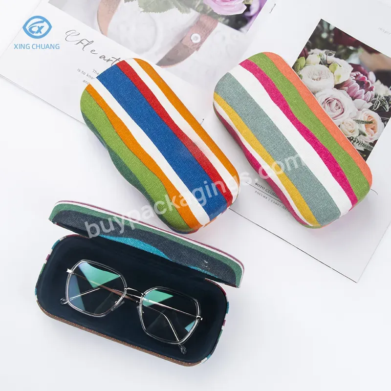 Fashion New Design Canvas Stripe Sun Iron Eyeglass Case Hard Glasses Case For Glasses Box