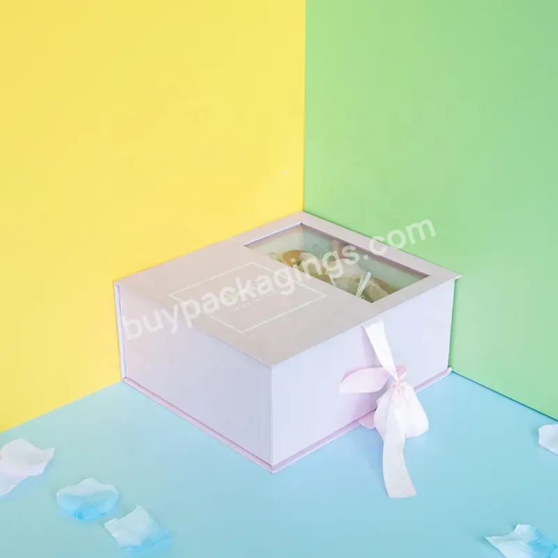 Flower Gift Pink Paper Packing Box With Clear Window Cover Ribbon Closure Factory Price Luxury Custom Logo Printed Package Box