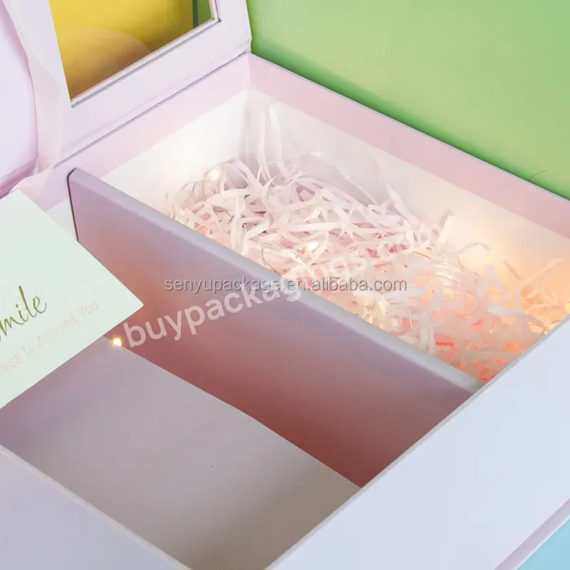 Flower Gift Pink Paper Packing Box With Clear Window Cover Ribbon Closure Factory Price Luxury Custom Logo Printed Package Box