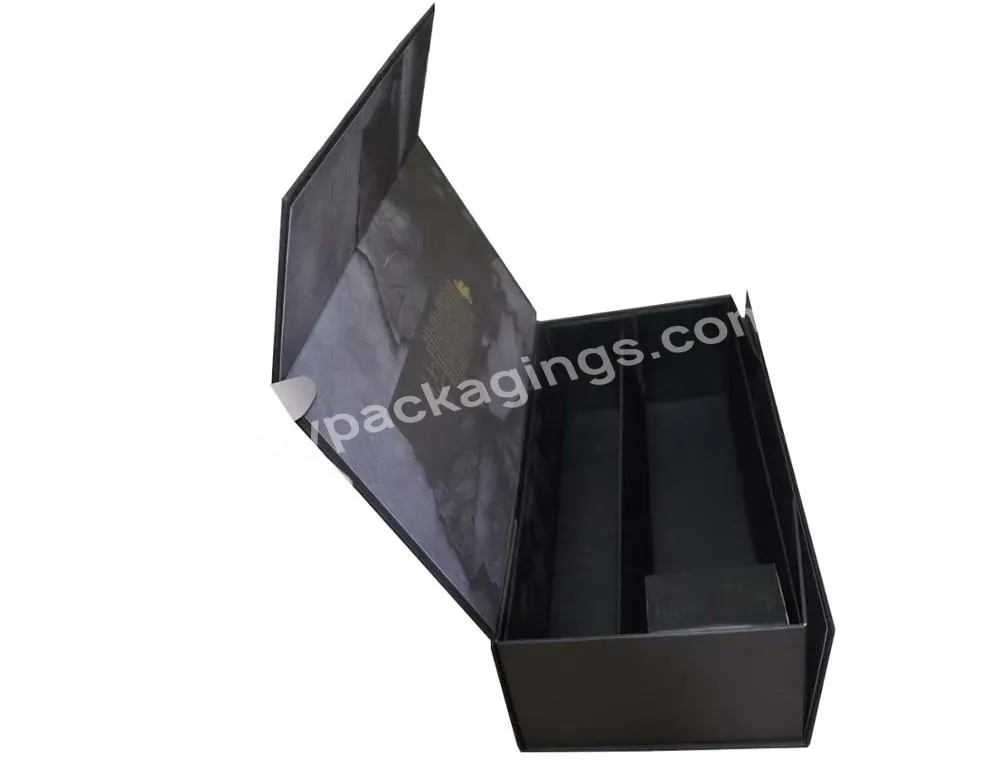 Folding Black Wine Boxes High Quality 2 Bottles Wine Carrier Boxes Customized Hand Made Wine Boxes