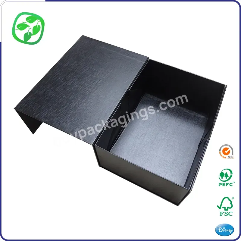 Forest Certified Eco Recyclable Magnetic Gift Packaging Box Cusotmed Paper Box Logo Elegant Foldable Flat Black Gift Box