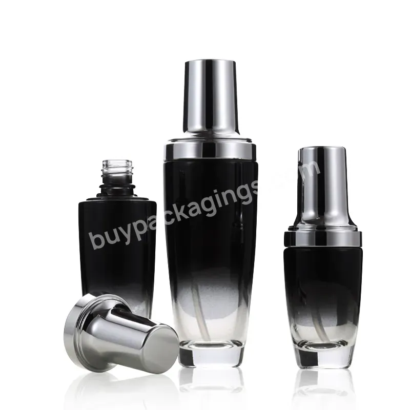 Free Sample Luxury Skincare Glass Bottle Set 100ml Black Eye Cream Jar 30ml Dropper Bottle 50ml Serum Lotion Bottle With Pump