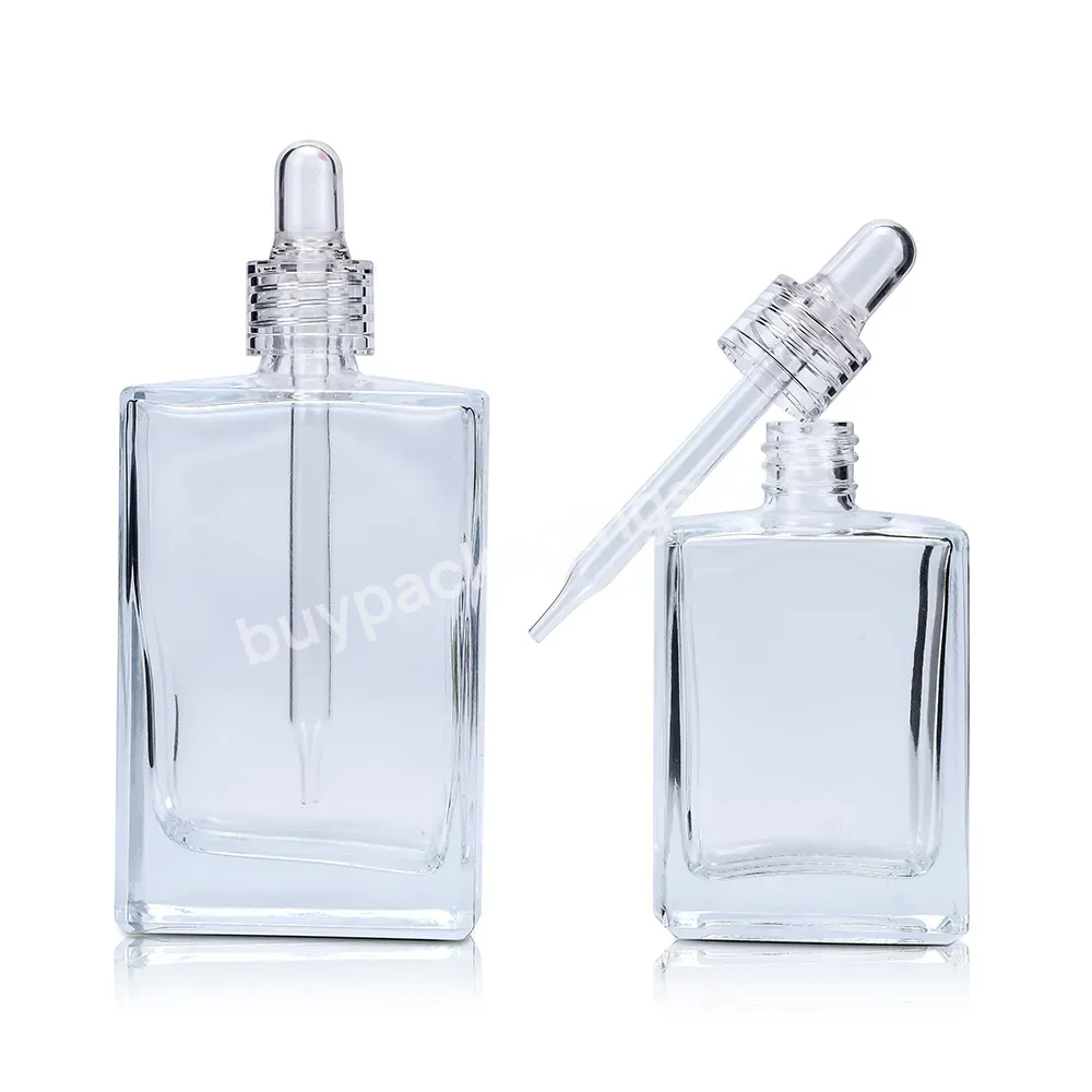 Free Samples Luxury Manufacturer Empty 30ml 50ml 100ml Square Rectangle Glass Perfume Dropper Bottle With Clear Rubber Head