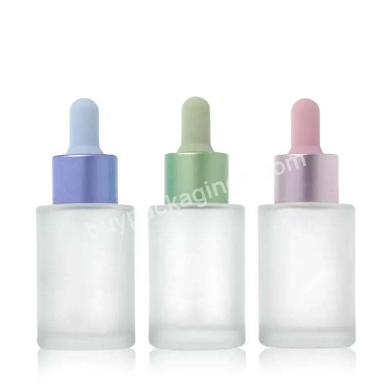 Frosted Flat Shoulder Colorful Glass Dropper Bottle Skincare Cosmetic Container 1oz Empty Serums Bottle With Dropper