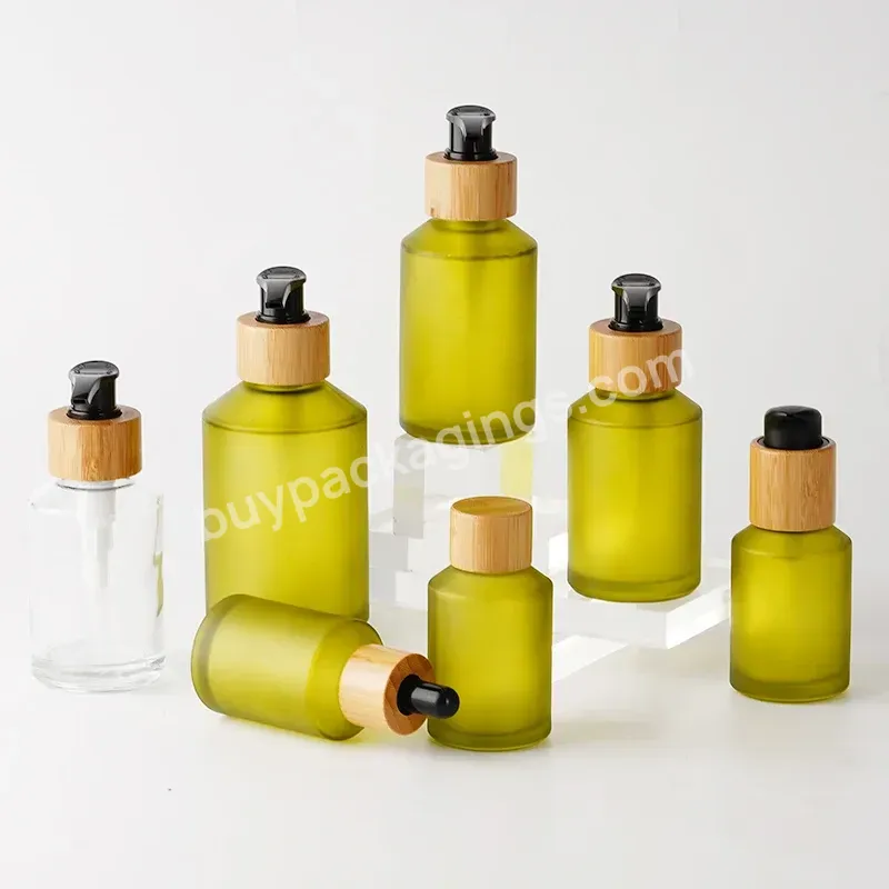 Frosted Glass Serum Bottle With Bamboo Lid Empty Bamboo Glass Dropper Bottle Serum Lotion Pump Bottle Glass Cream Jar - Buy Serum Bottle With Bamboo Lid,Bamboo Glass Dropper Bottle,Bamboo Lid Glass Cream Jar.