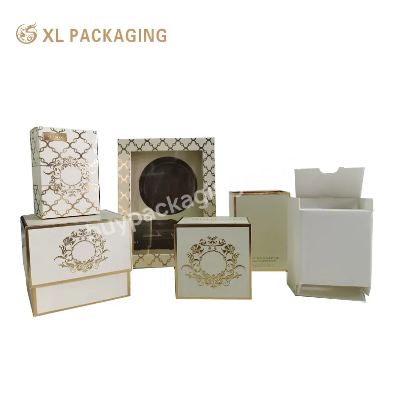 Full Gold Foil Customized Window Perfume Cosmetic Cardboard Boxes Packaging Chipboard Box Rigid Box With Blister Insert