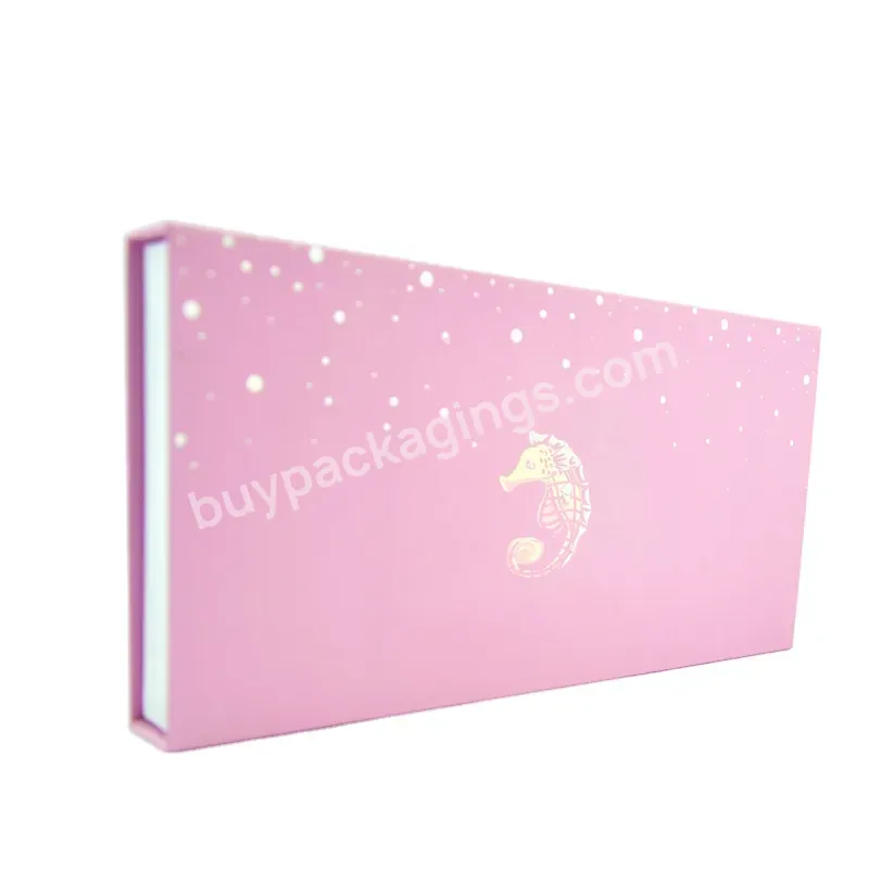 Glitter Luxury Pink Color Hot Stamping Foil Silver Logo Eyelash Vendor Customize Cosmetic Packaging Paper Box With Magnetic Lid