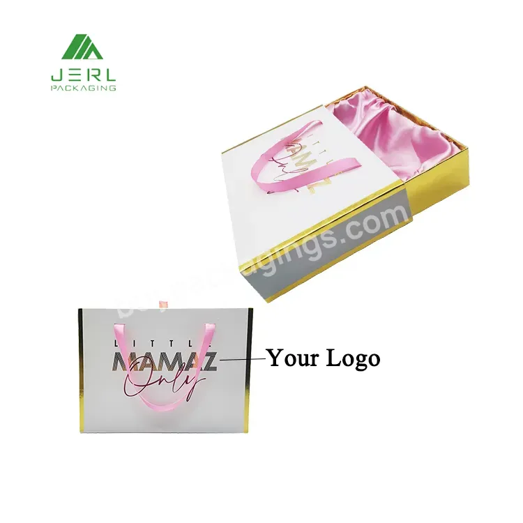 Gold Hot Stamping White Clothing/shoe Storage Box Slide Gift Paper Drawer Box With Silk/eva