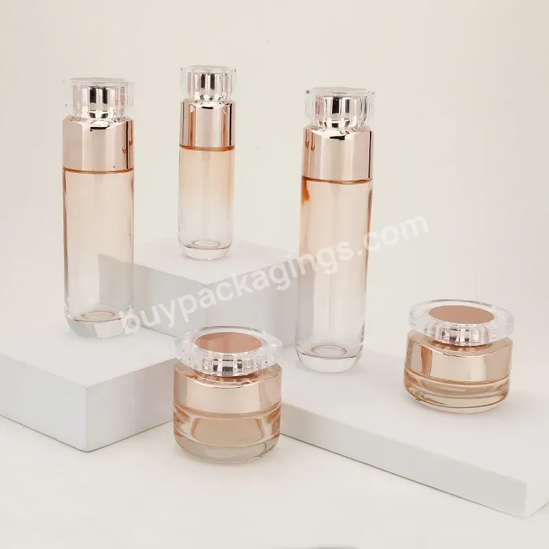 Gradient Pink 120ml 100ml 40ml Liquid Lotion Spray Pump Bottle 50g 30g Round Skincare Cream Jars Skin Care Glass Packing