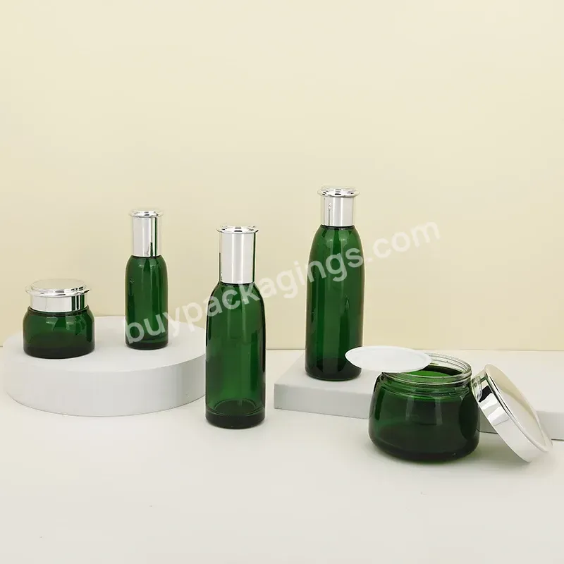 Green Skincare Lotion Serum Bottle 40ml 100ml 120ml Green Glass Cosmetic Pump Bottle 50g 30g Green Glass Cosmetic Jar