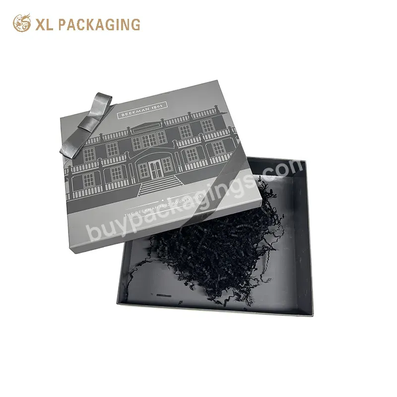 Grey Lid And Base Skin Care Box Custom Rigid Base Cosmetic Gift Packaging Embossed Design Paper Box With Lafite Grass