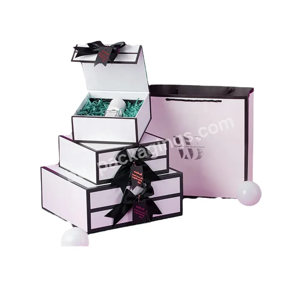 Handmade Elegant Foldable Magnetic Gift Box With Magnetic Closure For Flowers Packaging With Ribbon Handles