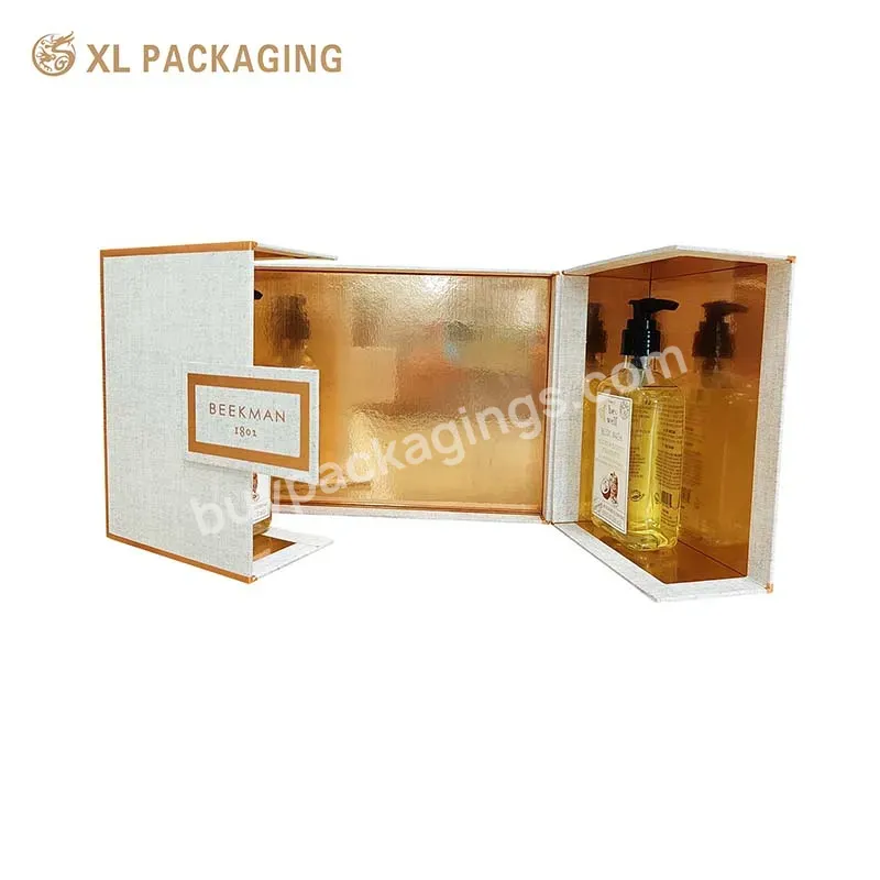 Handmade High Quality Luxury Double Door Skin Care Paper Box Gold Shiny Paper Packaging Box For Bottles Cosmetics