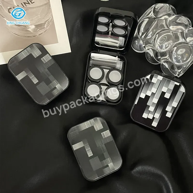 High Appearance Level Trend Hazy Lines Floating Square Contact Lens Case Dark Dark Glasses Storage Case