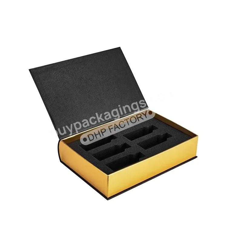 High End Custom Luxury Black Texture Paper Rigid Cardboard Magnetic Closure Perfume Gift Book Shape Box With Sponge Foam Insert