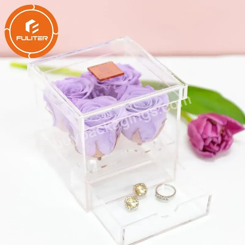 High-end Jewelry Box With Flower Transparent Acrylic Flower Box With Drawer For Wedding