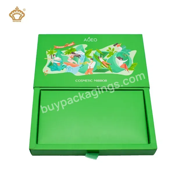 High Quality Custom Logo Printing Luxury Rigid Sliding Empty Cosmetic Mirror Box Gift Packaging Paper Box With Ribbon Drawer
