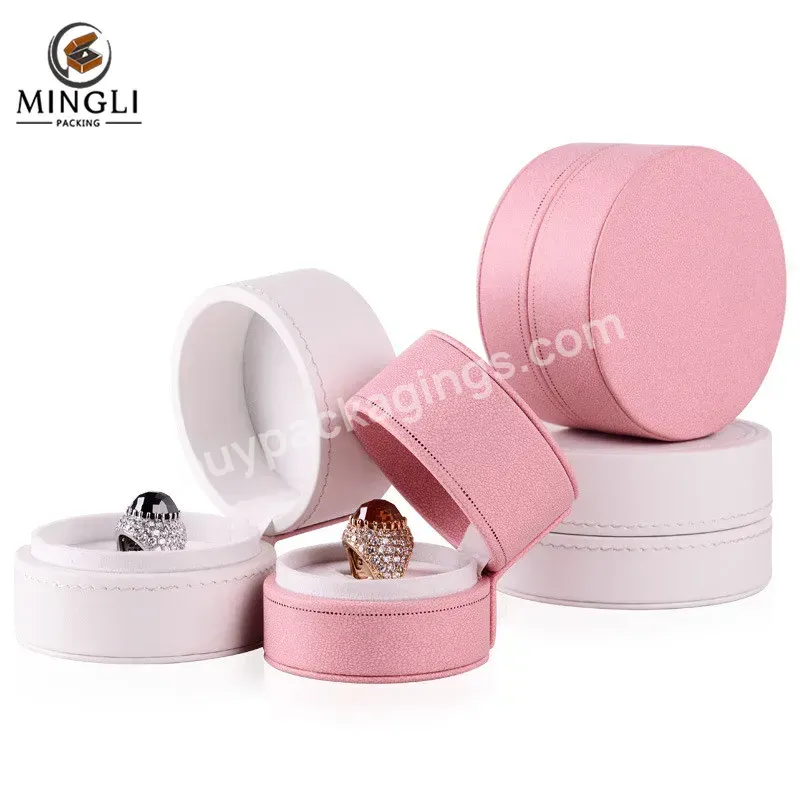 High Quality Pu Leather Jewelry Box Round Ring Box Pink Wedding Ring Box Packaging Wholesale - Buy Custom Logo Jewelry Box,Luxury Jewelry Box,Romantic Pink Box.