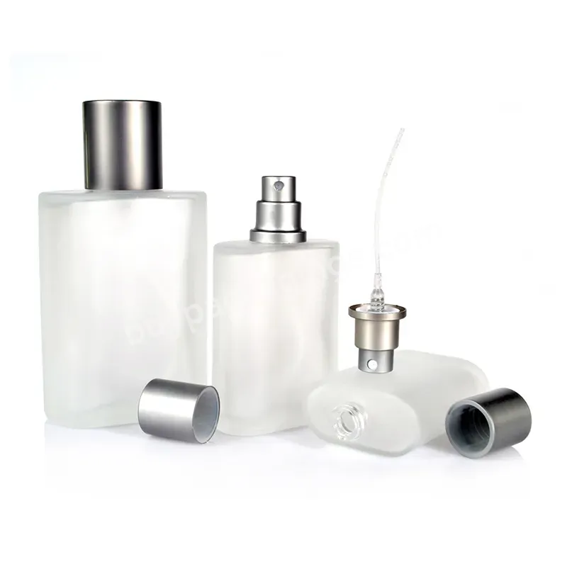 Hot Sale 30ml 50ml 100ml Square Shape Frosted Glass Perfume Bottle With Silver Grey Spray Pump