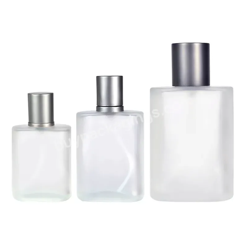 Hot Sale 30ml 50ml 100ml Square Shape Frosted Glass Perfume Bottle With Silver Grey Spray Pump