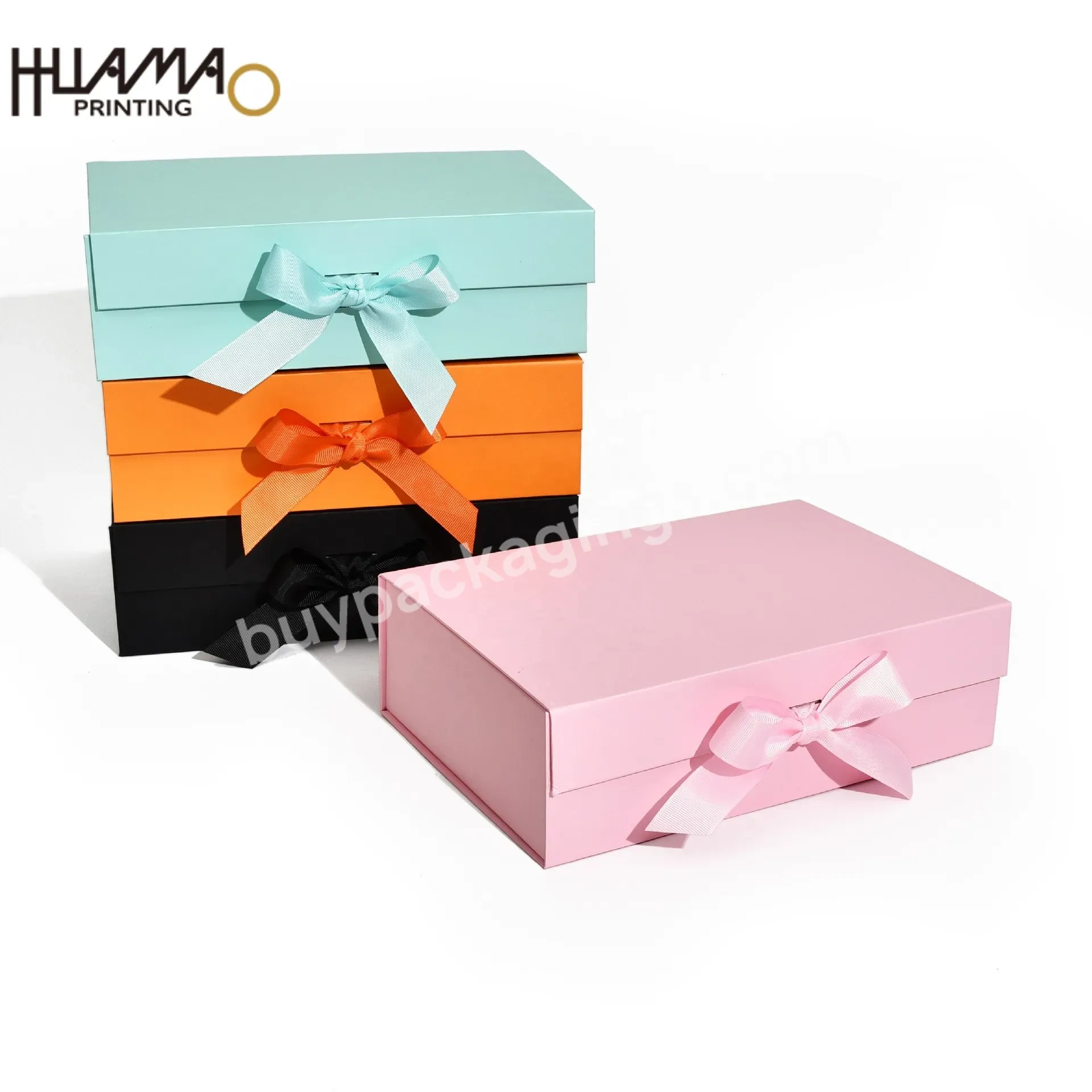 Huamao Printing Custom Logo Gift Box With Ribbon Paper Gift Box Fold Chinese New Year Gift Box