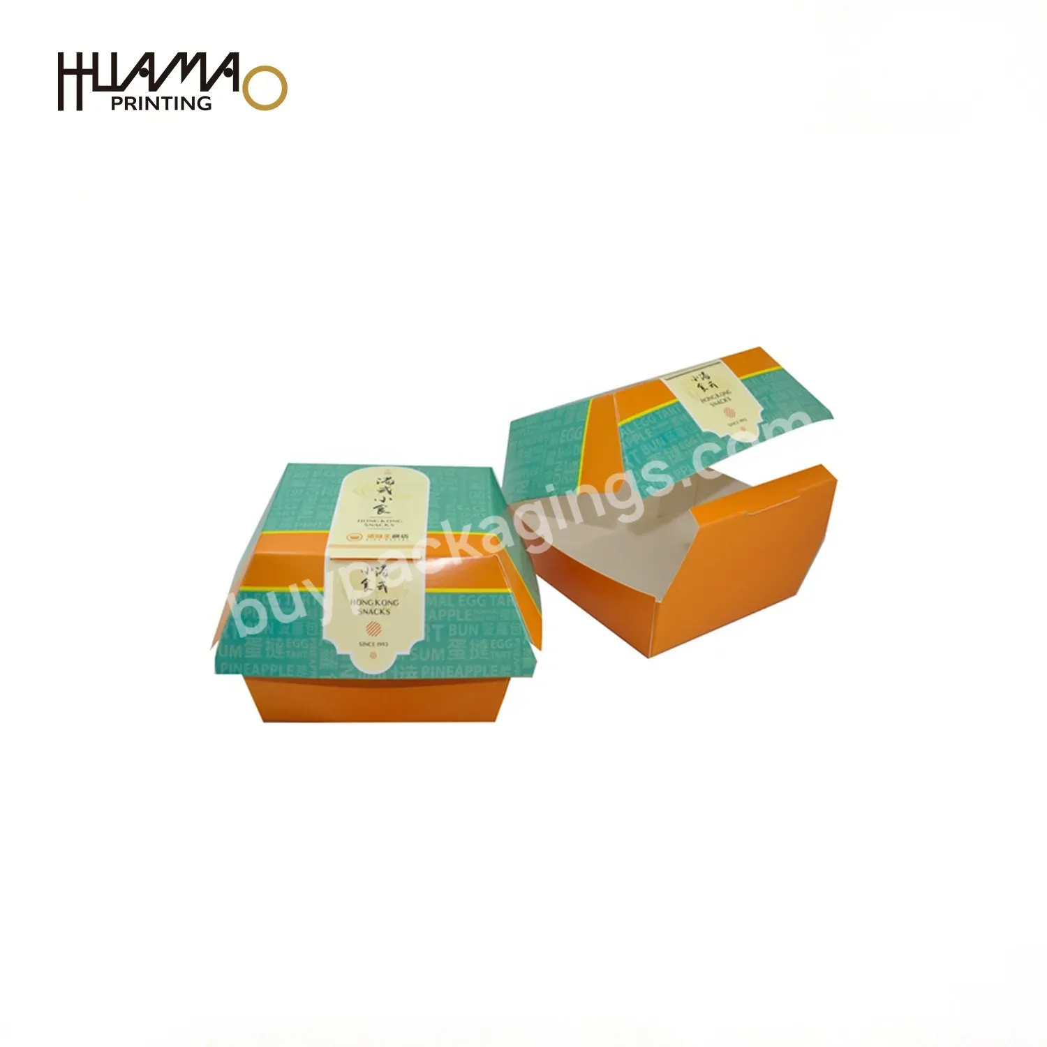 Huamao Printing Custom Logo Kraft Mailer Paper Boxes Sticker Personalized Paper Bag Flyer Printing Services Reusable Burger Box