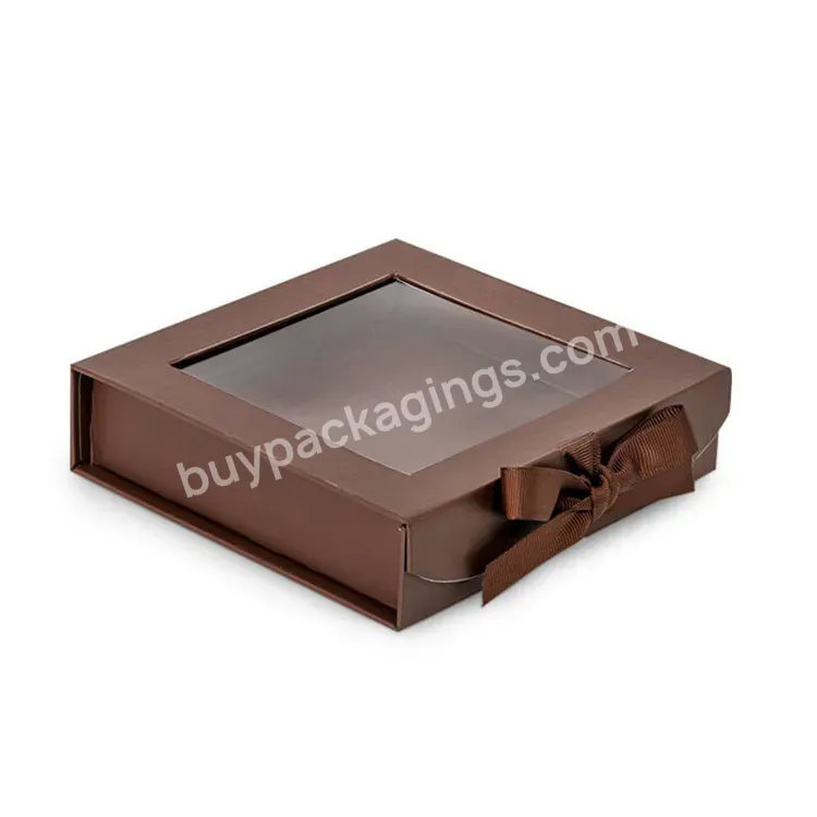 Kraft Paper Gift Box Clear Lid Hamper Boxes Cardboard Box With Window Clear Lid White Base