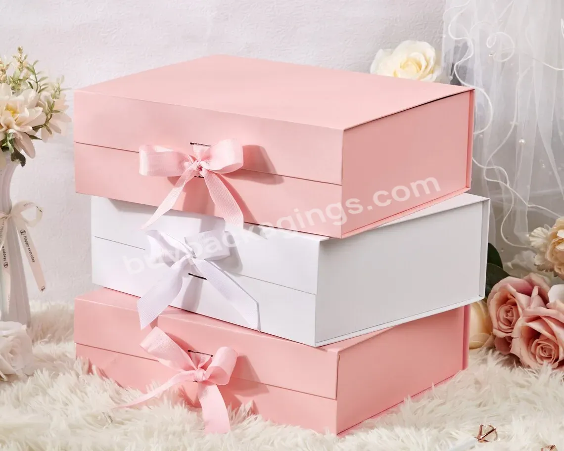 Large Christmas Wedding Collapsible Box Gift Ribbon Packaging Wrap Magnetic Closure Box With Lid