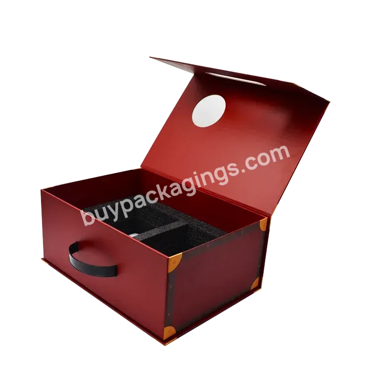 Large Red Luxurious Custom Printing Paper Packaging Magnetic Closure Cardboard Cosmetics Gift Box With Plastics Handle