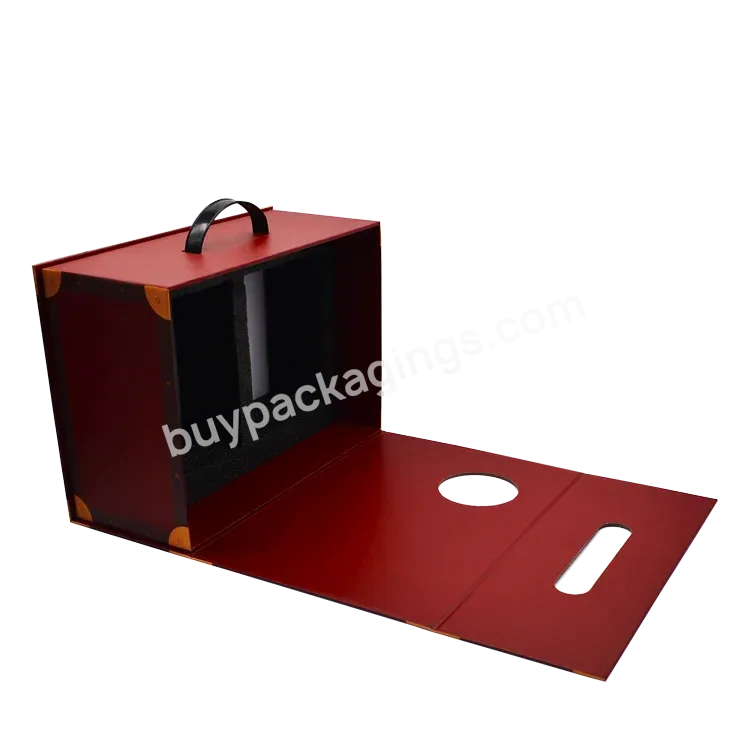 Large Red Luxurious Custom Printing Paper Packaging Magnetic Closure Cardboard Cosmetics Gift Box With Plastics Handle