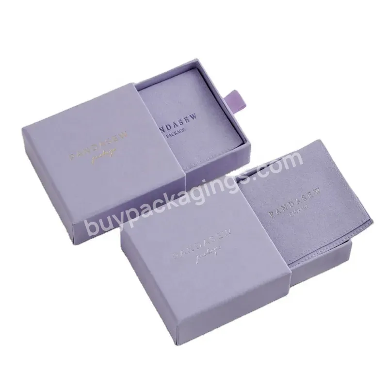 Lavender Purple Elegant Drawer Sliding Rigid Small Jewelry Boxes With Flanette Bag Insert For Rings Earrings Necklaces