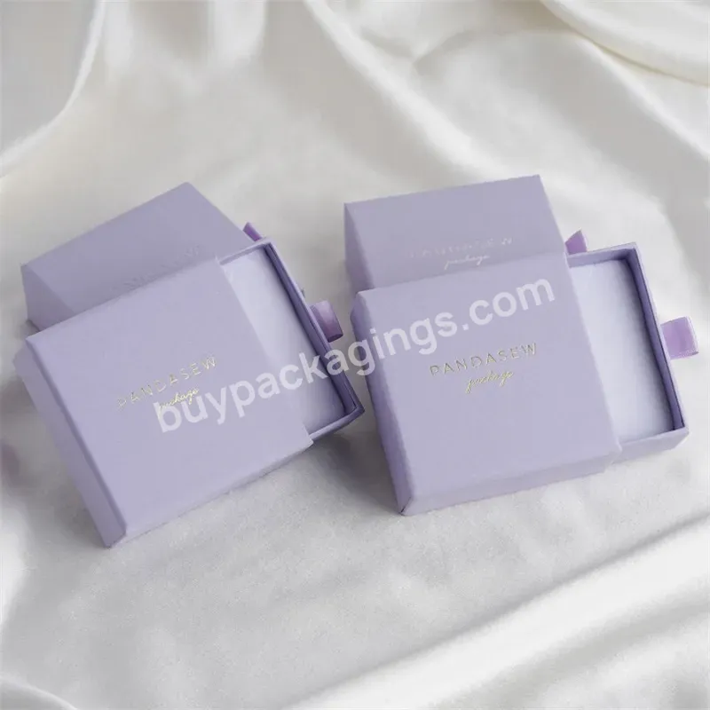 Lavender Purple Elegant Drawer Sliding Rigid Small Jewelry Boxes With Flanette Bag Insert For Rings Earrings Necklaces