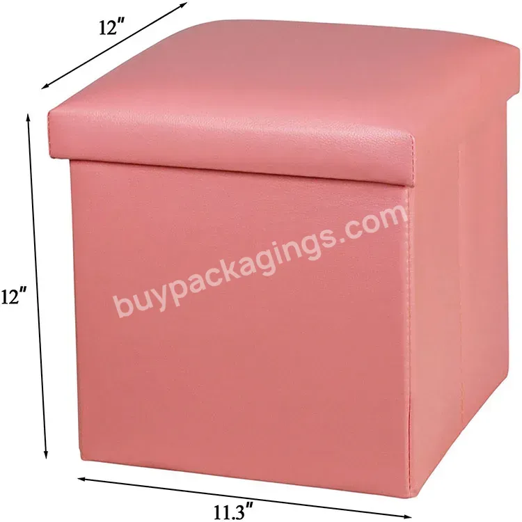 Leather Folding Storage Ottoman Cube Footrest Seat Foldable Storage Box Ottoman Storage Stool