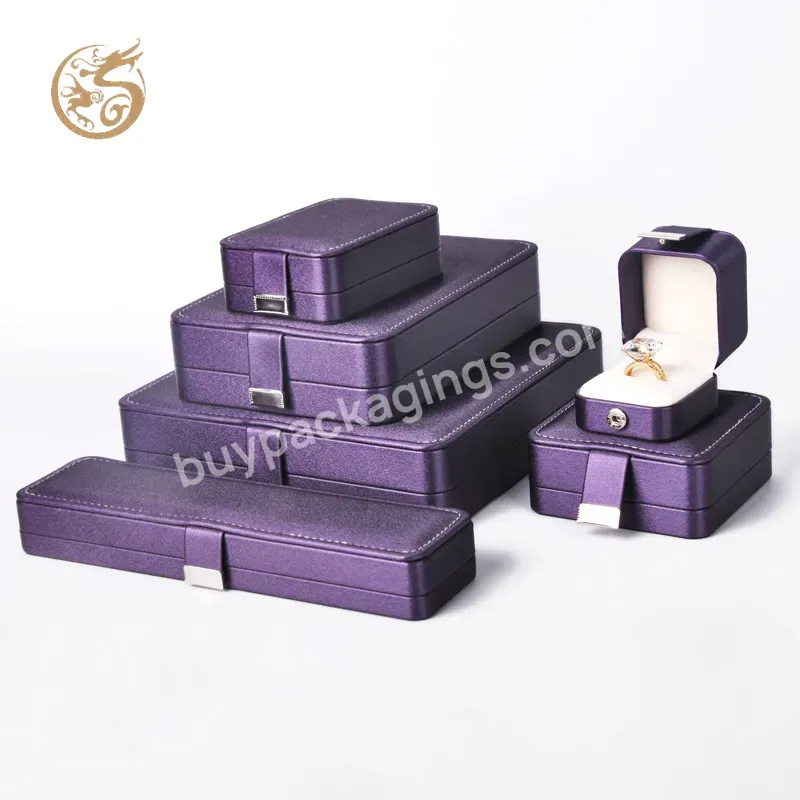 Leather Jewelry Box Custom Logo Printed Purple Jewelry Sets Box Ring Necklace Bracelet Wedding Jewelry Boxes Gift Packaging